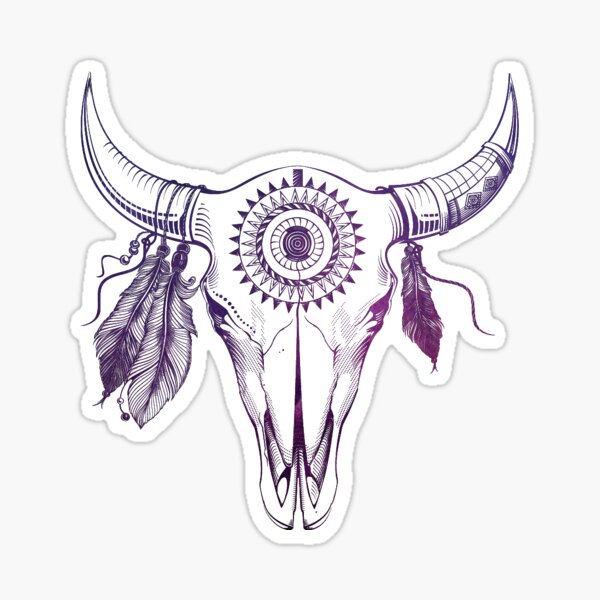 Pink Rose Bull Skull Sticker