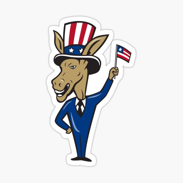 "Democrat Donkey Mascot Waving Flag Cartoon" Sticker For Sale By ...