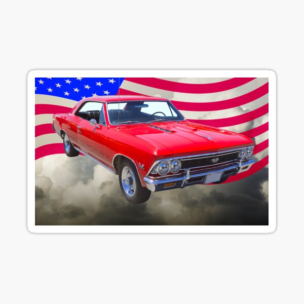 Item preview, 1966 Chevy Chevelle SS 396 and United States Flag designed and sold by KWJphotoart.