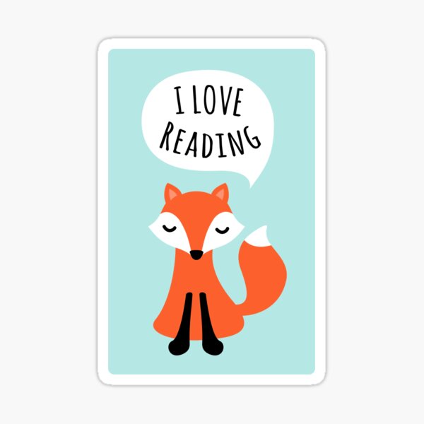 I love reading, cute cartoon fox on blue background Sticker