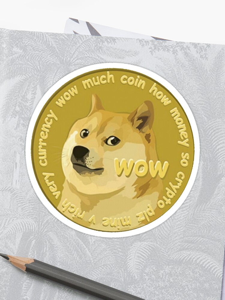 Dogecoin Small Logo On Corner Of Shirt Much Wow Sticker By