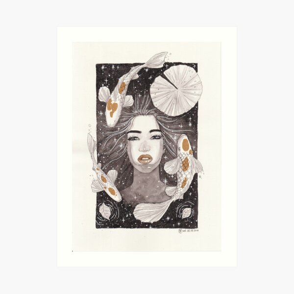FISH LADY AND THE NIGHT SKY Art Print