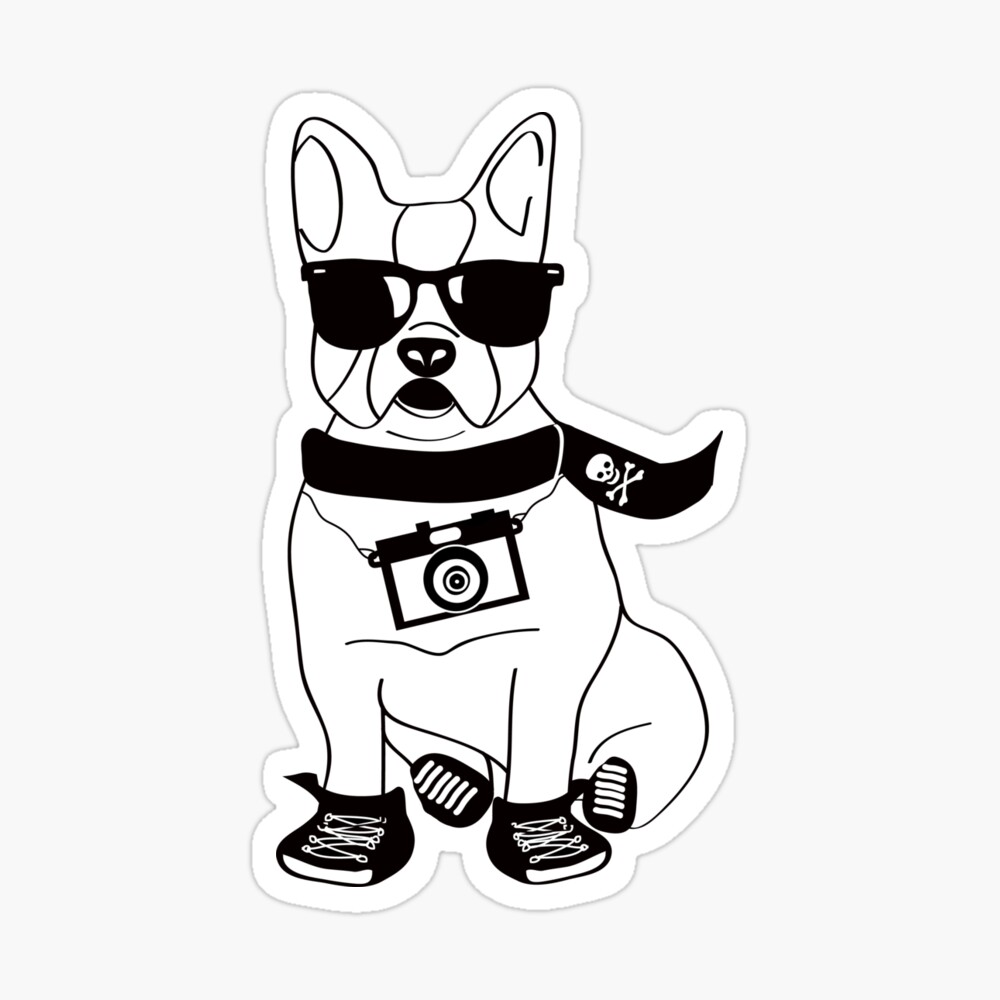 Hipster French Bulldog - Cute Dog Cartoon Character - Frenchie