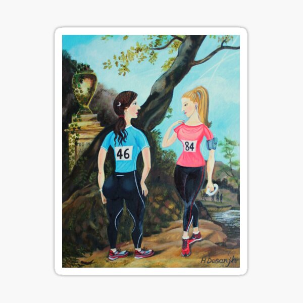 Running Girls Stop to Rest Sticker