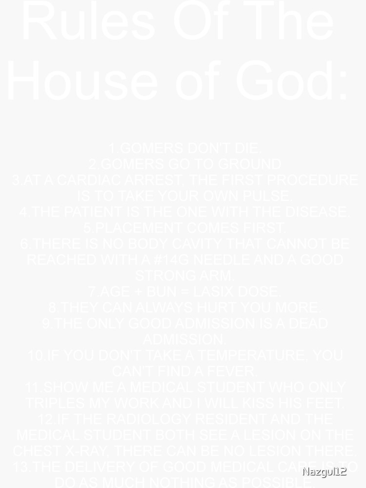 "Rules from The House of God" Sticker by Nazgul12 Redbubble