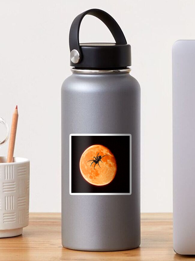Thumbnail 1 of 3, Sticker, Spooky Spider On The Orange Moon designed and sold by TrickyBeamy28.