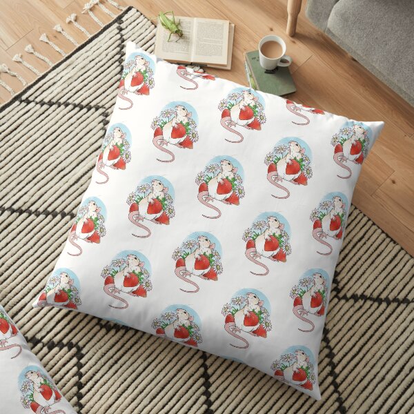 Rat with Strawberries Floor Pillow