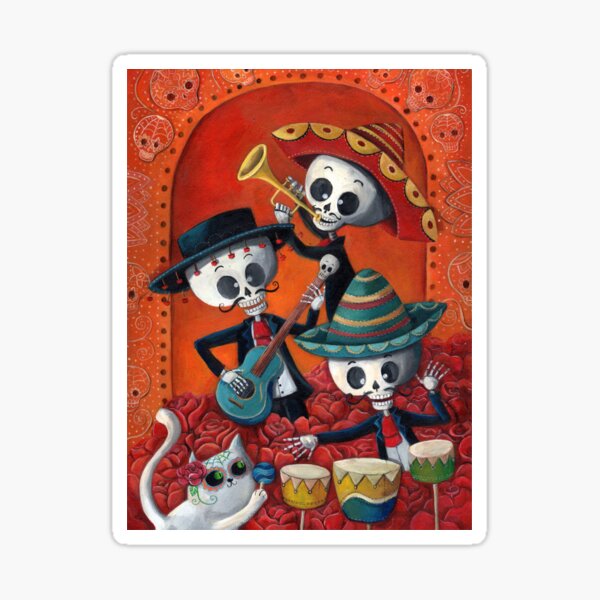 Dia de Los Muertos Skeleton Musicans Sticker