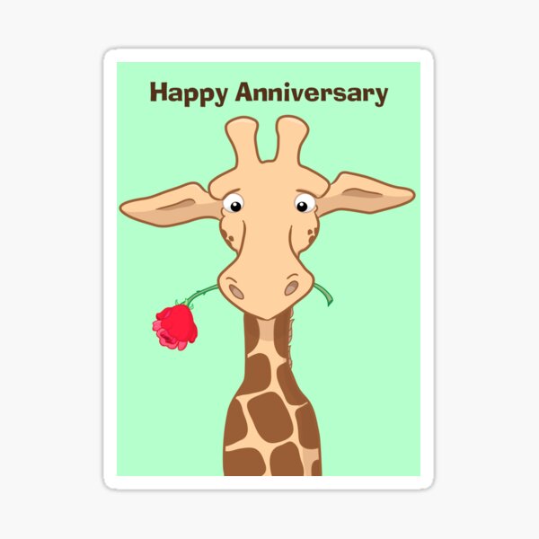 Giraffe and Rose Anniversary Card Sticker