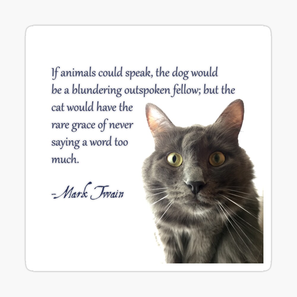 Mark Twain - If animals could speak, the dog would be a blundering  outspoken fellow; but the cat would have the rare grace of never saying a  word too much. Poster for