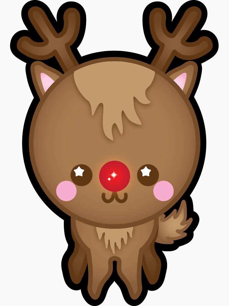 "Cute Kawaii Rudolph The Red Nosed Reindeer" Sticker by Ladypixelle