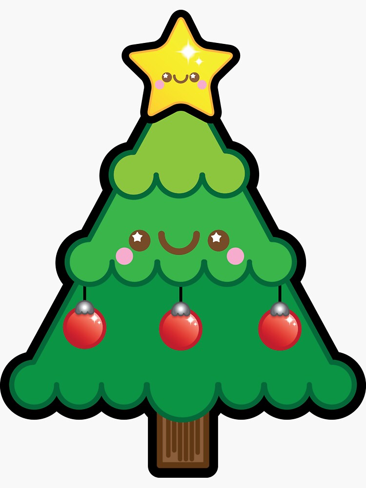 &quot;Cute Kawaii Christmas Tree&quot; Sticker for Sale by Ladypixelle | Redbubble