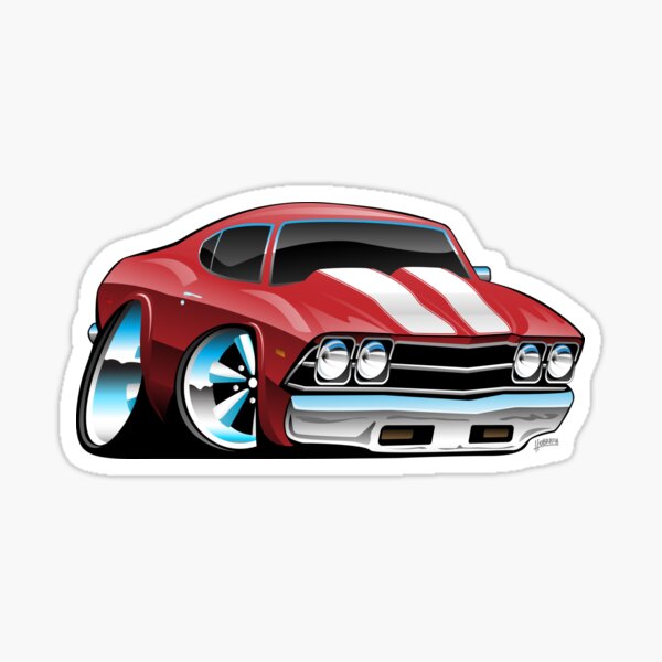 Classic American Muscle Car Cartoon Sticker