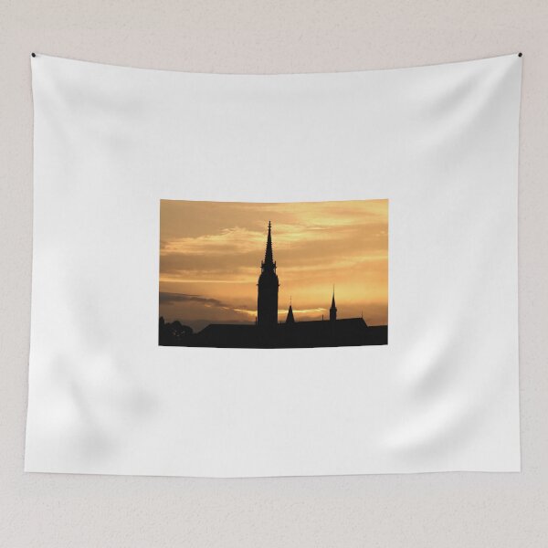 Item preview, Matthias church tower sunset silhouette Budapest Hungary designed and sold by goceris.