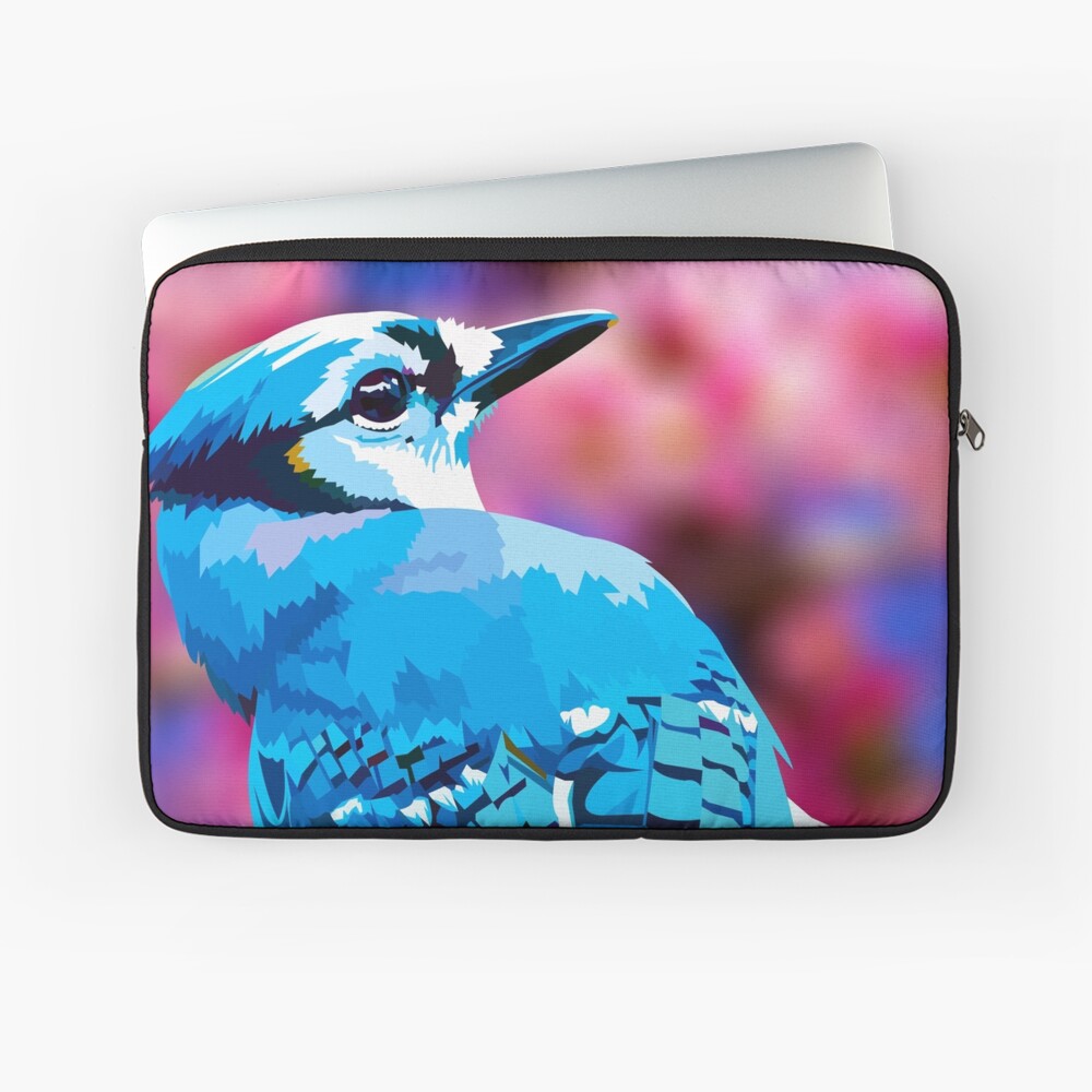 Blue Jay with Cherry Blossoms portrait Laptop Sleeve