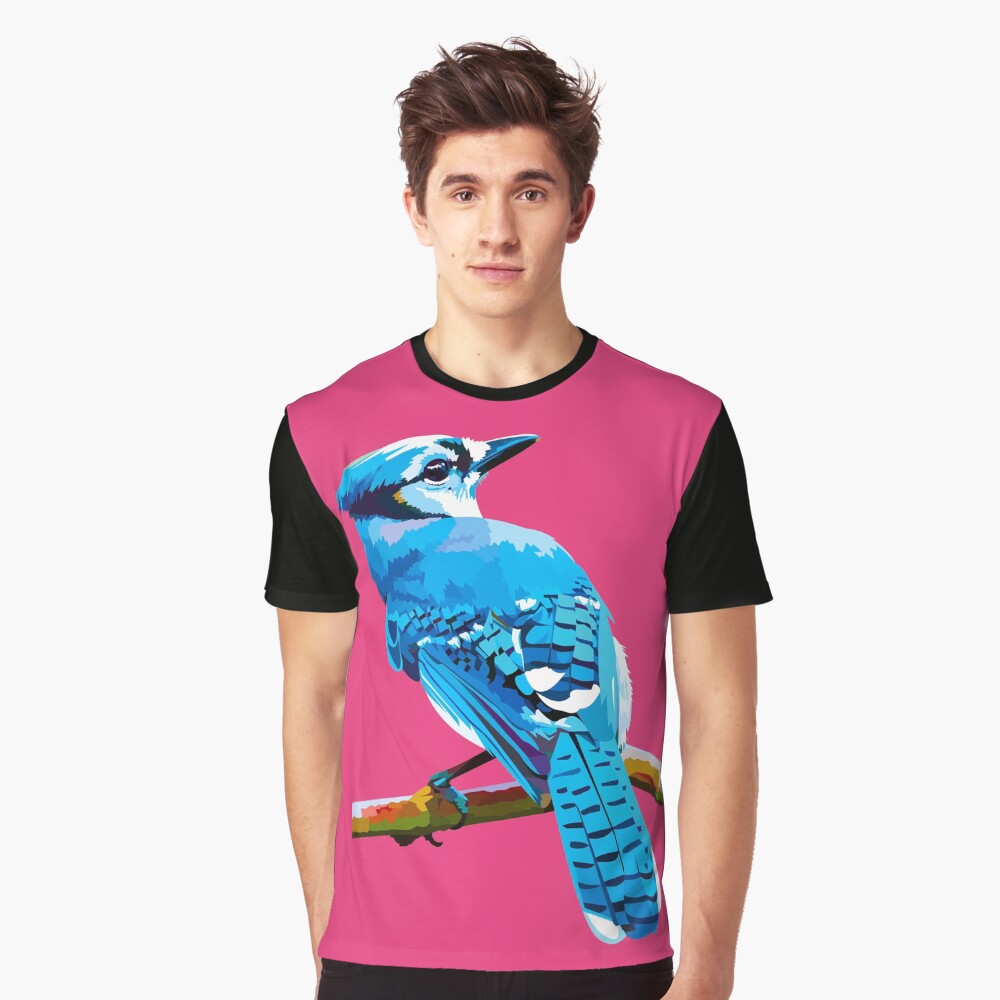 Blue Jay with Cherry Blossoms portrait Graphic T-Shirt