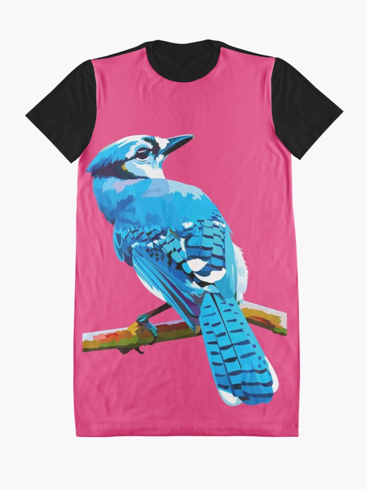 Alternate view of Blue Jay with Cherry Blossoms portrait Graphic T-Shirt Dress
