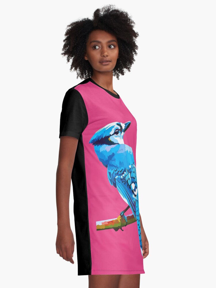 Alternate view of Blue Jay with Cherry Blossoms portrait Graphic T-Shirt Dress