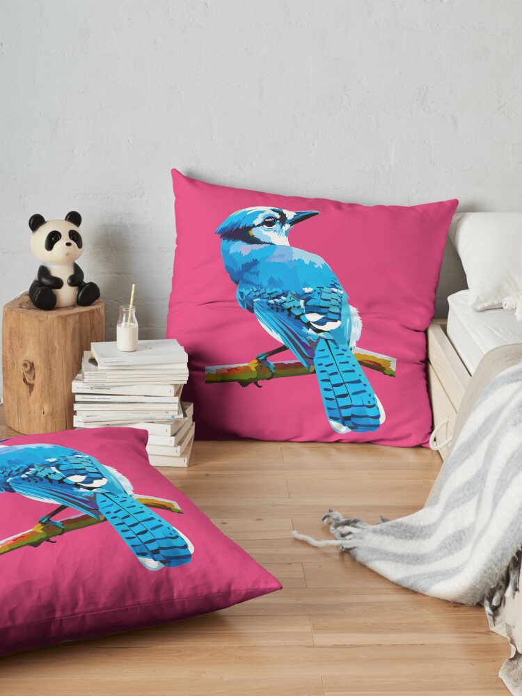 Alternate view of Blue Jay with Cherry Blossoms portrait Floor Pillow