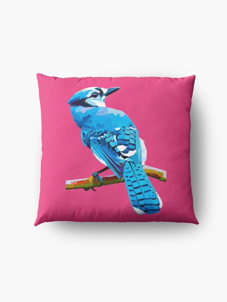 Alternate view of Blue Jay with Cherry Blossoms portrait Floor Pillow