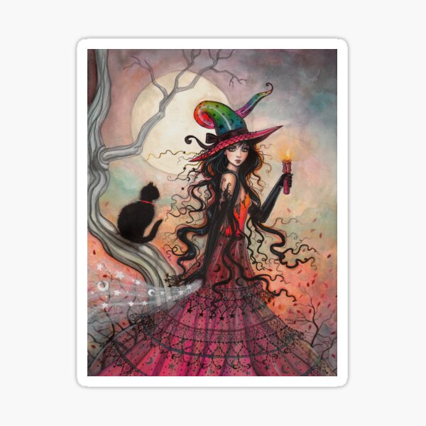 Item preview, October Flame Witch Cat Halloween Fantasy Art designed and sold by Molly  Harrison.