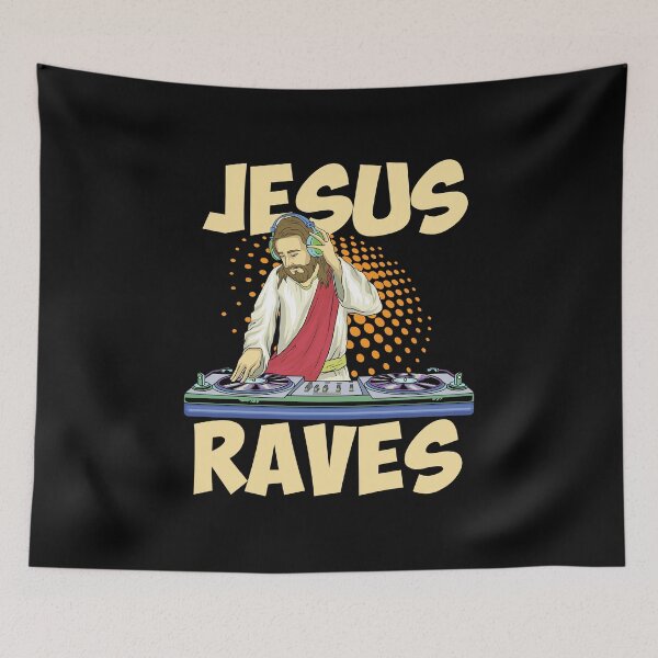 Item preview, Jesus Raves Funny Turntable DJ Diskjockey Techno Dance Electro Christus God Religion Gift Idea designed and sold by SimonGs.