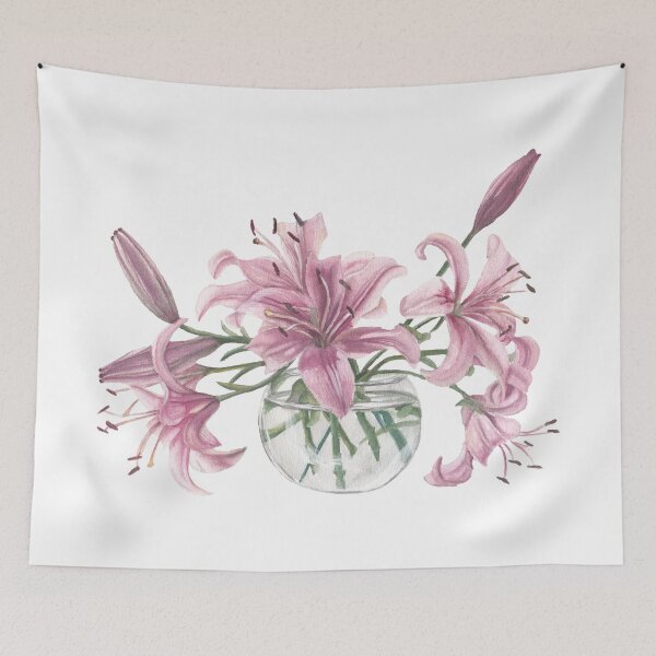 Item preview, Bouquet of pink lilies in a transparent vase, watercolor designed and sold by SASHA-MATBON.