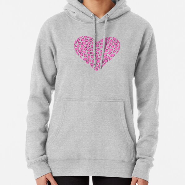 Pink and Purple Leopard Print Heart Pullover Hoodie