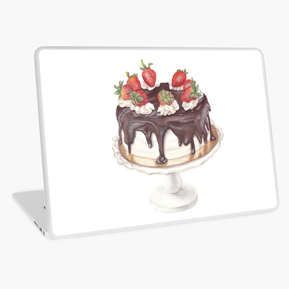 Tasty Cake With Chocolate Icing And Strawberries Watercolor Ipad Case Skin By Sasha Matbon Redbubble
