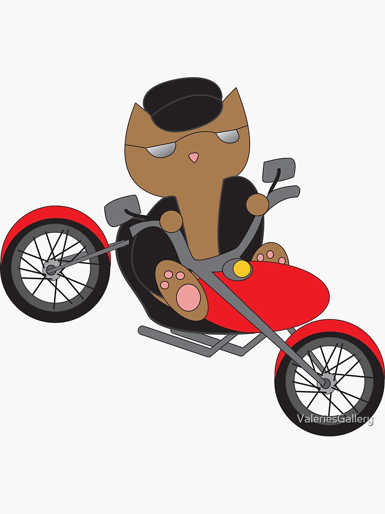 Thumbnail 3 of 3, Sticker, Motorcycle Biker Cat designed and sold by ValeriesGallery.