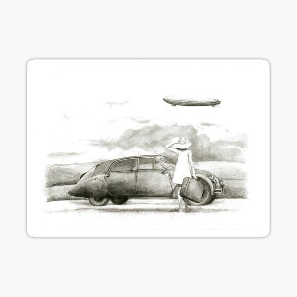 airship and a woman Sticker