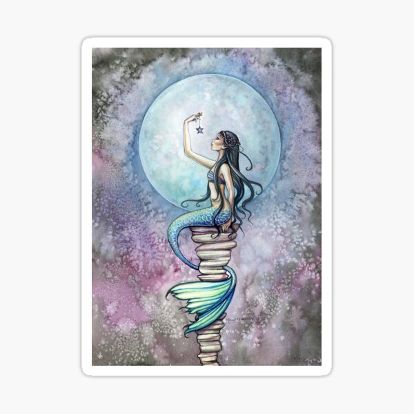 Magic Mermaid Watercolor Fantasy Art Illustration Sticker