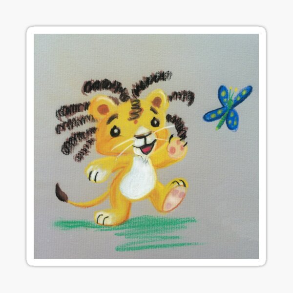 Lion Cub catches Butterfly Sticker