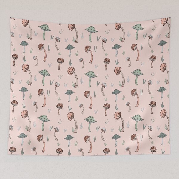 Artikelvorschau, Erdiger Pilzgarten auf Rosa entworfen und verkauft von Rochelle Rae Design.