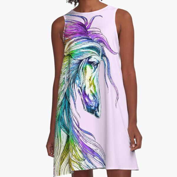 Afghan Hound. Bright Rainbow colours. A-Line Dress