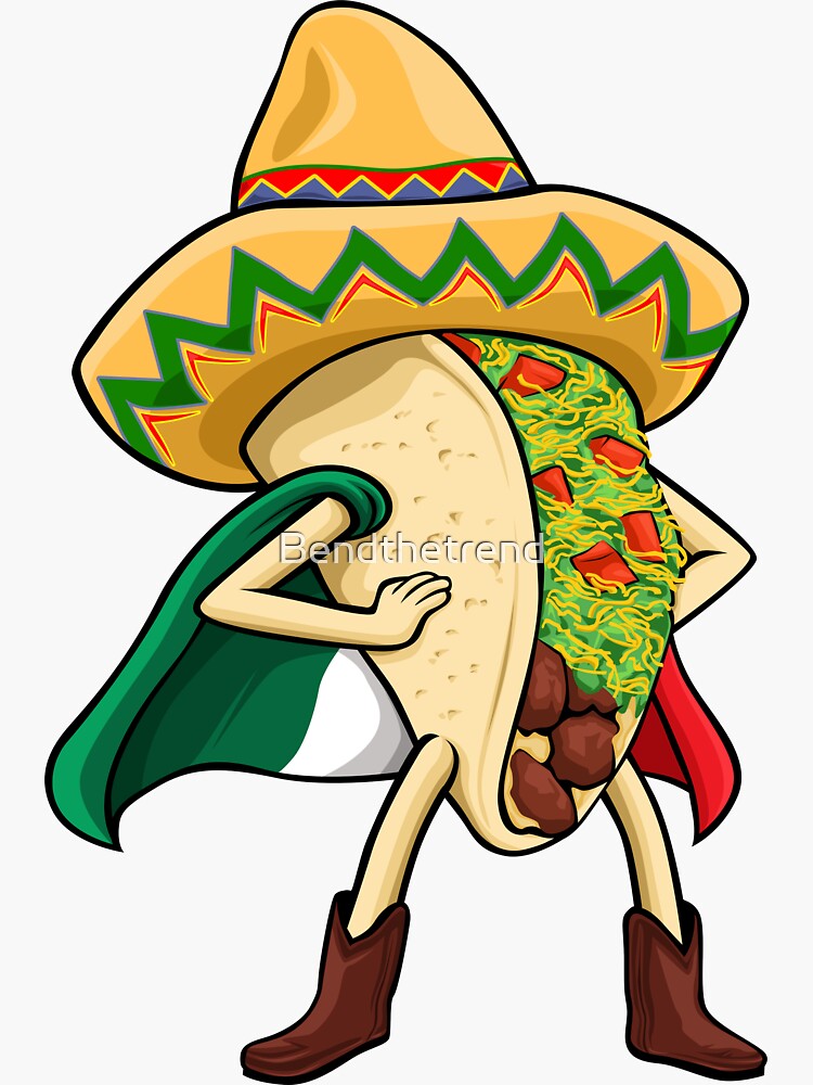 Sticker for Sale avec l'œuvre « Super Taco Drapeau Mexicain Sombrero » de  l'artiste Bendthetrend