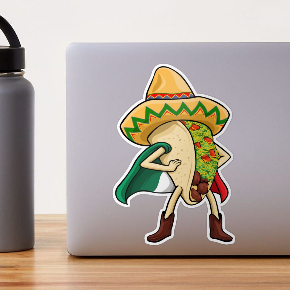 Sticker for Sale avec l'œuvre « Super Taco Drapeau Mexicain Sombrero » de  l'artiste Bendthetrend