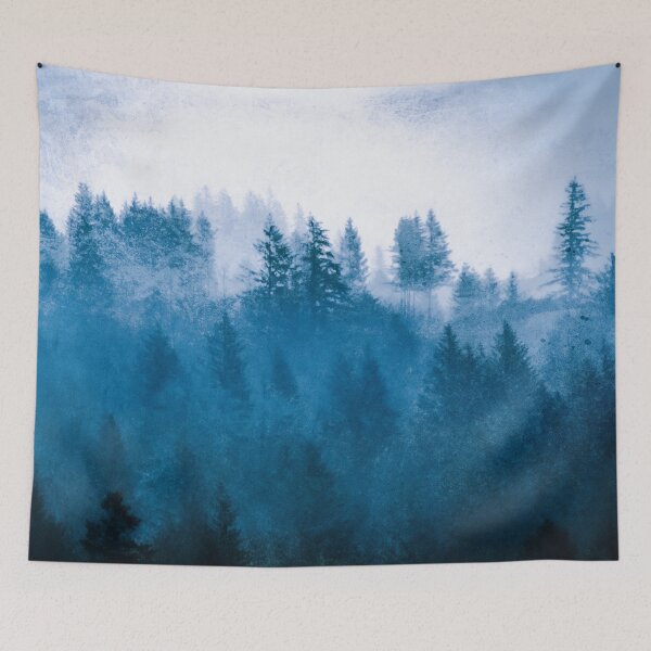 Item preview, Fog Forest in the Mountains - Blue Winter Day Foggy Trees designed and sold by artcascadia.