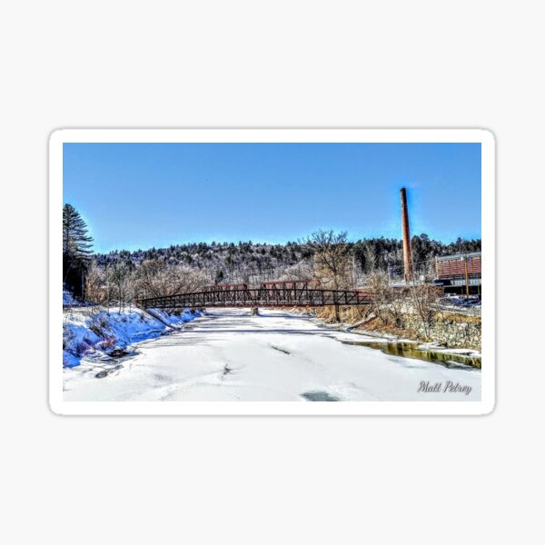 snowy bridge over river Sticker