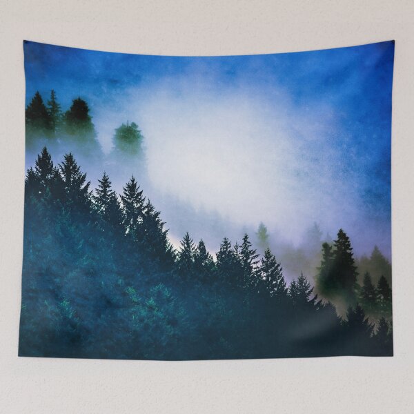 Item preview, Fog Forest Mountain - Blue Tree Line designed and sold by artcascadia.