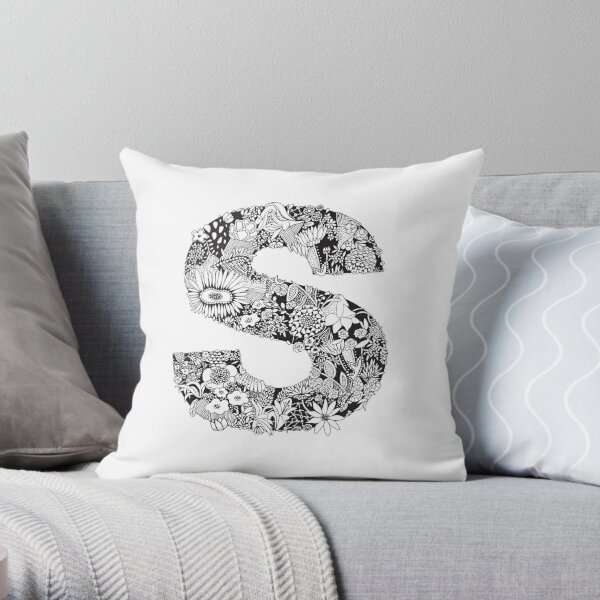 Fancy deluxe Letter Monogram pillow case screen printed House Warming Gift  modern White Pillowcase Black initials crest home decor bedroom