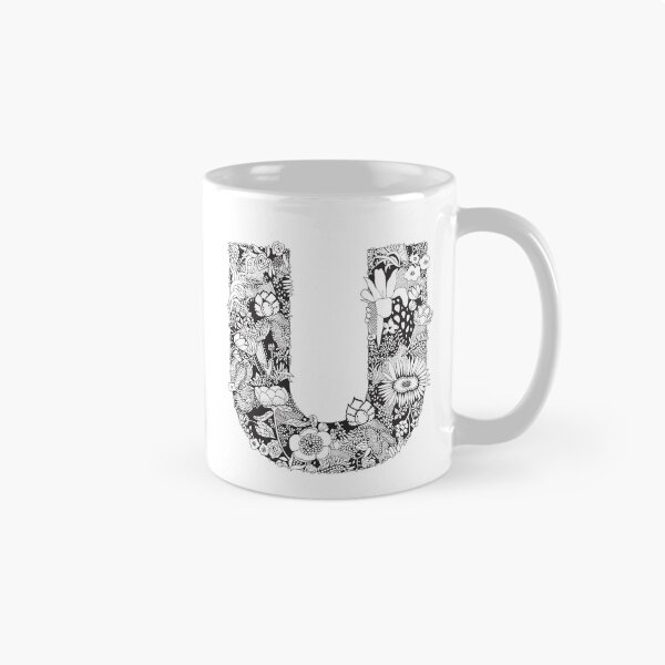 Item preview, Letter U | Black and white | Flower Pattern | Typography | Name art | Custom designed and sold by hayleylauren.