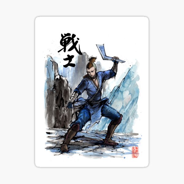 Aperçu de l'œuvre Sokka d'Avatar Sumi et aquarelle avec calligraphie créée et vendue par Mycks.
