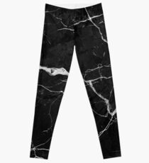 Leggings Mármol de gamuza negra con vetas de rayos blancos