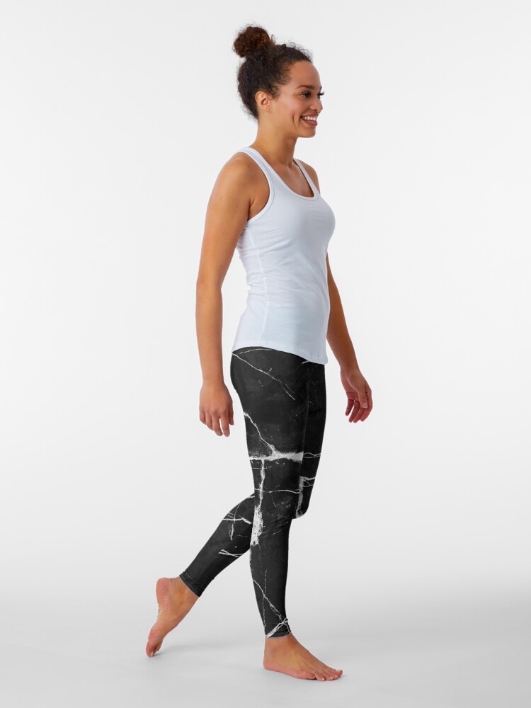 Disover Black Suede Marble With White Lightning Veins Leggings