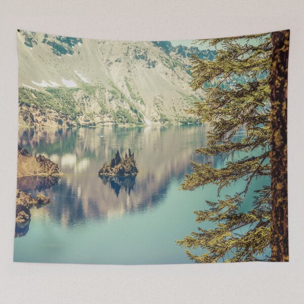 Item preview, Mountains Forest Lake Water - Phantom Ship Island Crater Lake Oregon designed and sold by artcascadia.