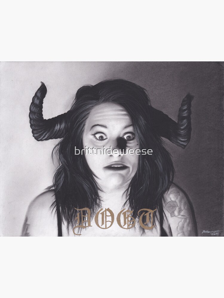 Realism Charcoal Drawing Of Funny Faced Girl With Horns Sticker For Sale By Brittnideweese 4984