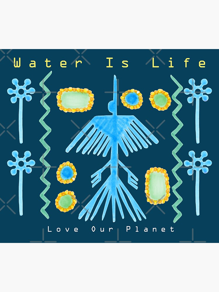 Thumbnail 3 of 3, Sticker, Water is Life - Love our Planet Peruvian Crane Guardian designed and sold by tinaschofield.