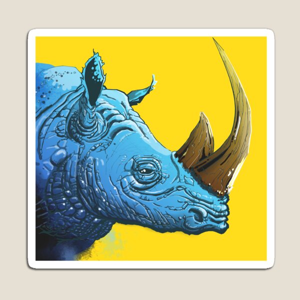 Blue Rhino on Yellow Background Magnet