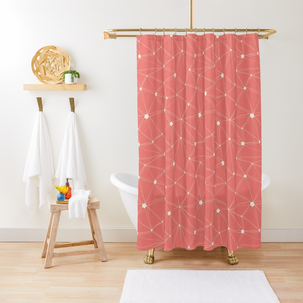 Pentagon grid coral Shower Curtain